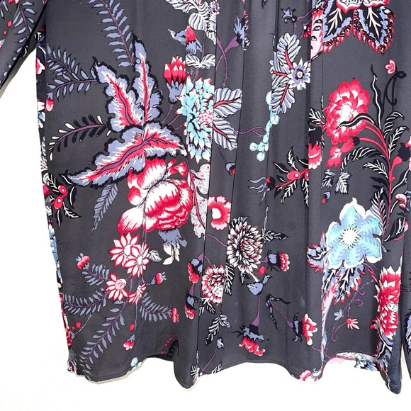 LOFT Gray & Multicolor Floral Paisley Print Ruffle Hem Blouse Medium Women’s - Picture 5 of 12